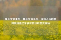 快手业务平台，快手业务平台，连接人与创意的新桥梁亿乐社区低价自营货源站